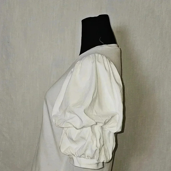 Entro‎ Off White Ruched Sleeve Crew Neck White Tee Sz S - Picture 6 of 14